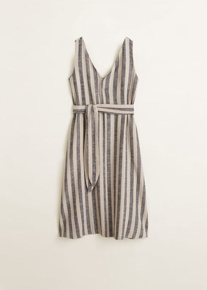 ZARA. Vestido largo de lino estampado rayas