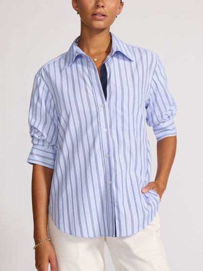 BROCHU WALKER. Camisa de rayas con detalle mangas