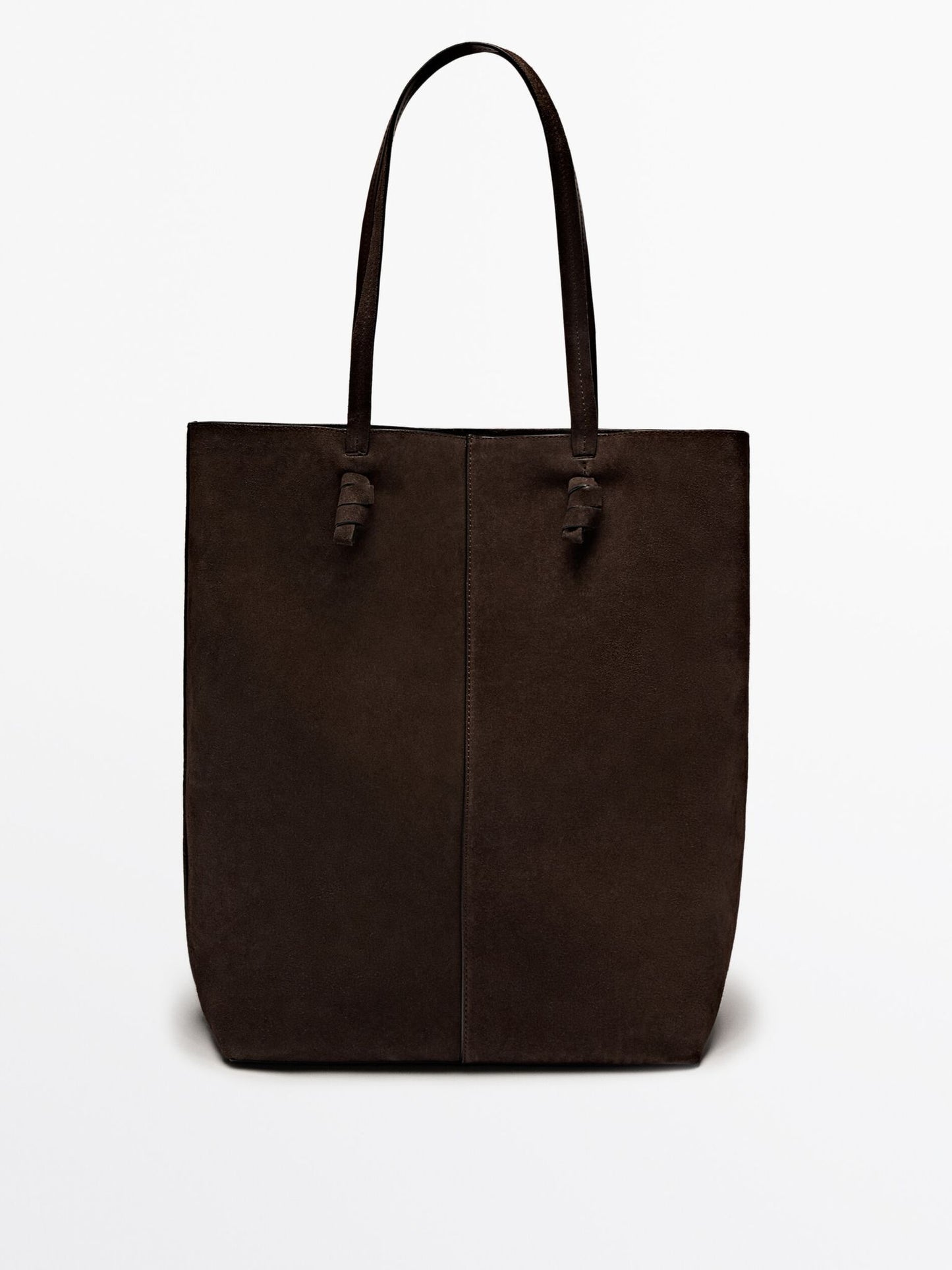 MASSIMO DUTTI. Bolso marrón nudo piel serraje