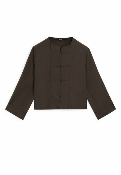 MASSIMO DUTTI. Blusa marrón detalle botones revestidos
