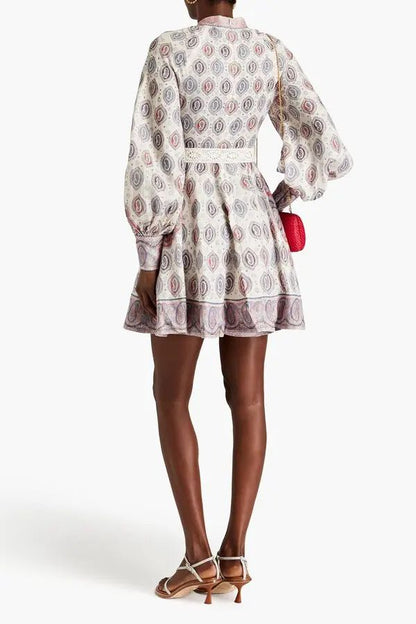 ZIMMERMANN. Vestido mini de lino color marfil