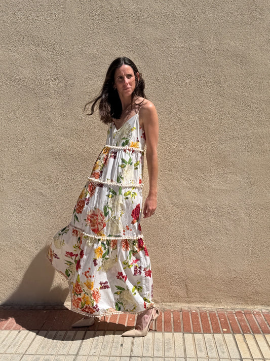 UTERQÜE. Vestido largo flores. T S