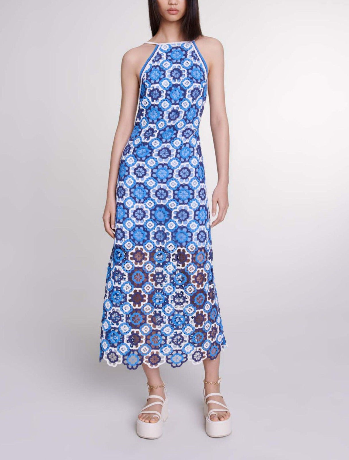 MAJE. Vestido largo crochet halter