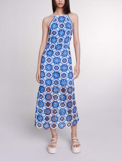 MAJE. Vestido largo crochet halter