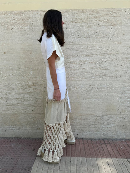 YENNYBASTIDA. Vestido blanco detalle borlas. T S