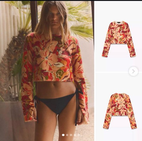 ZARA. Top manga larga punto estampado