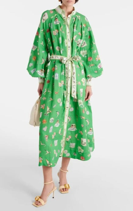 ALÉMAIS. Vestido lino abotonado estampado