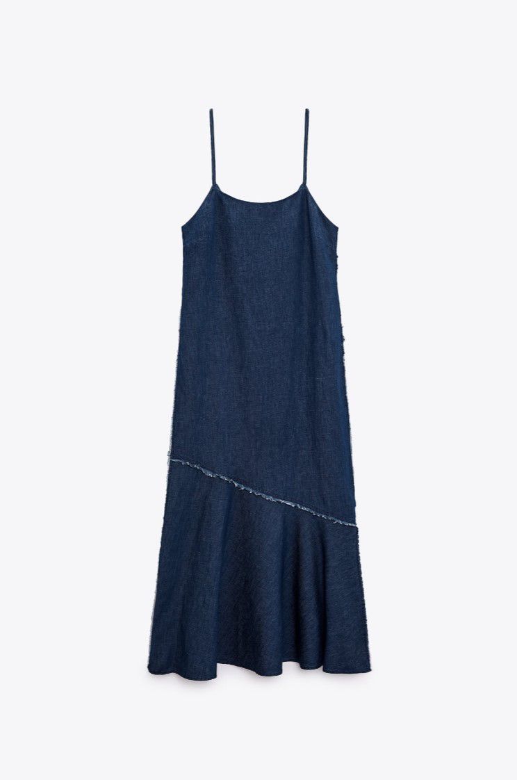 ZARA. Vestido largo denim detalles deshilachados