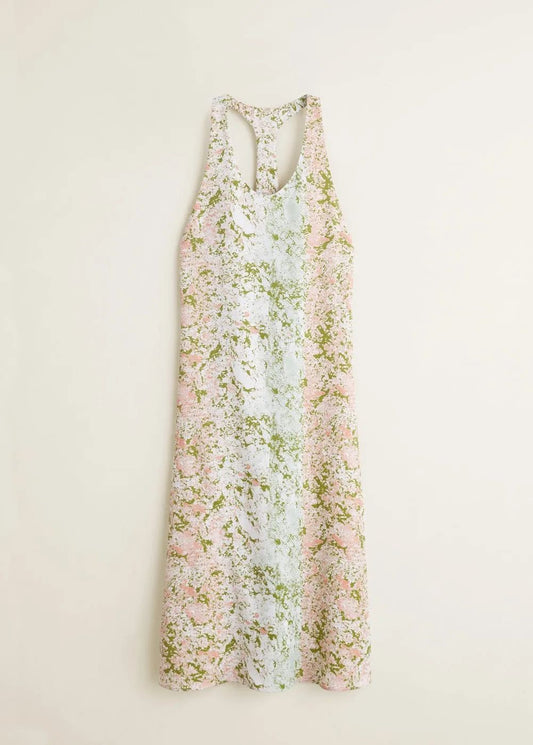 MANGO COMMITTED. Vestido largo fluido con diseño estampado