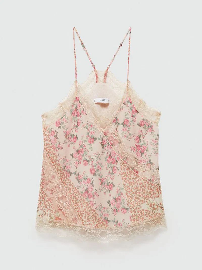 MANGO. Top lencero estampado