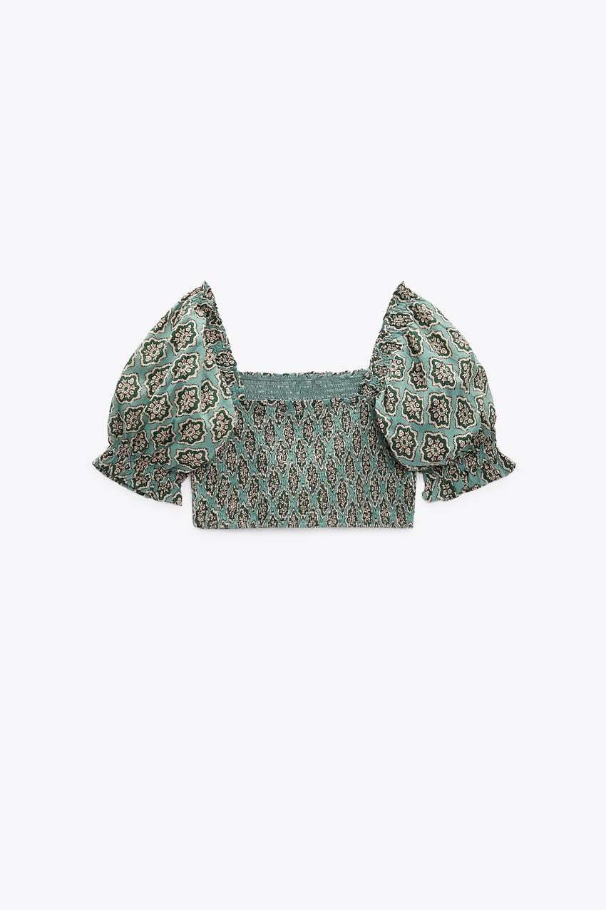 ZARA. Top estampado nido de abeja