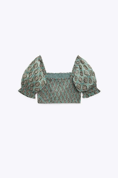 ZARA. Top estampado nido de abeja