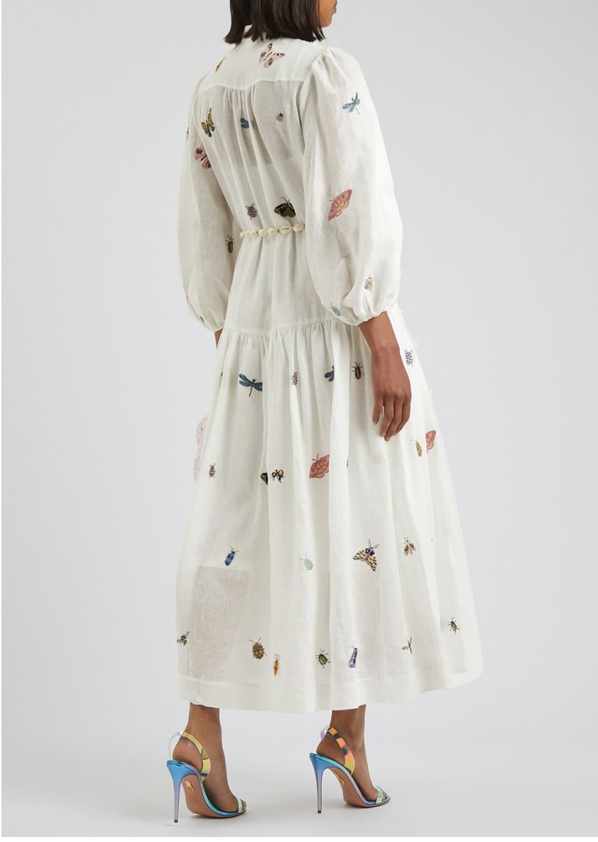 ZIMMERMANN. Vestido camisero de lino bordados insectos