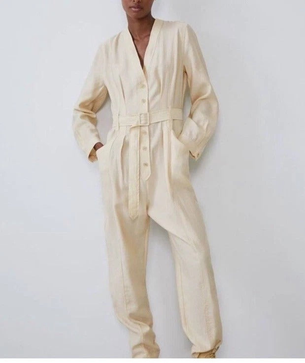 ZARA. Mono largo beige fluido