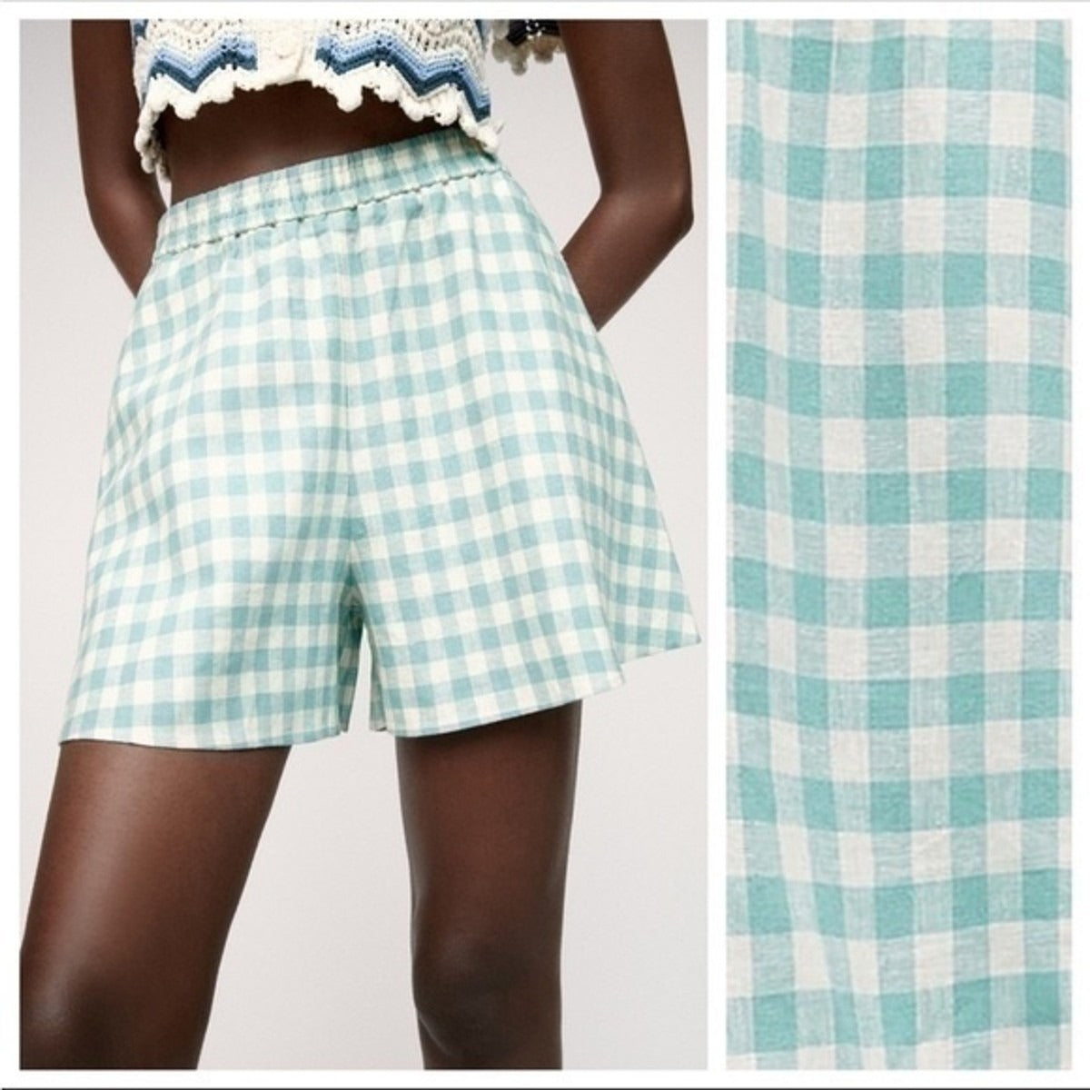 ZARA. Bermuda lino bolsillo en azul turquesa