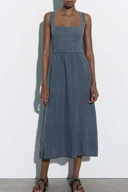 ZARA. Vestido midi lino efecto desgastado