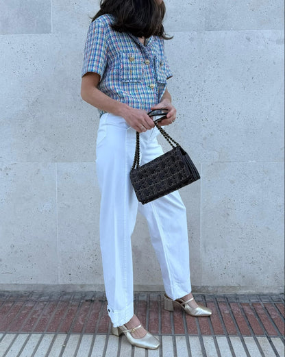 CAROLINA HERRERA. Bolso clutch marrón piel