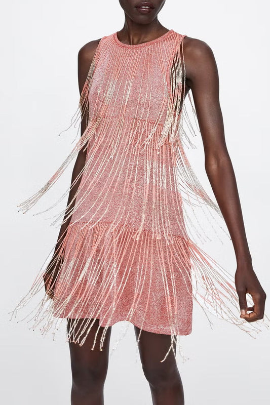 ZARA limited edition. Vestido corto flecos purpurina