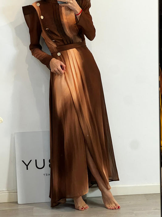 IQ COLLECTION. Vestido largo tonos tierra