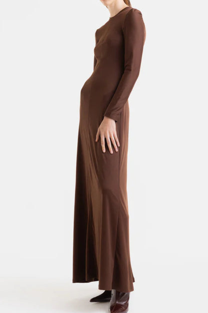 ZOTTIER. Vestido largo marrón semi elástico