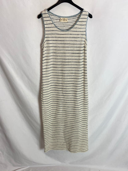 LAB. White and blue crochet midi dress. Ts