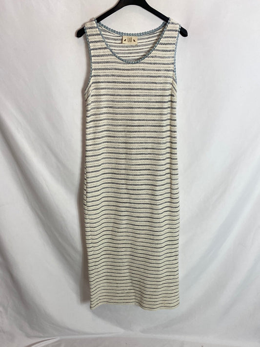 LAB. White and blue crochet midi dress. Ts