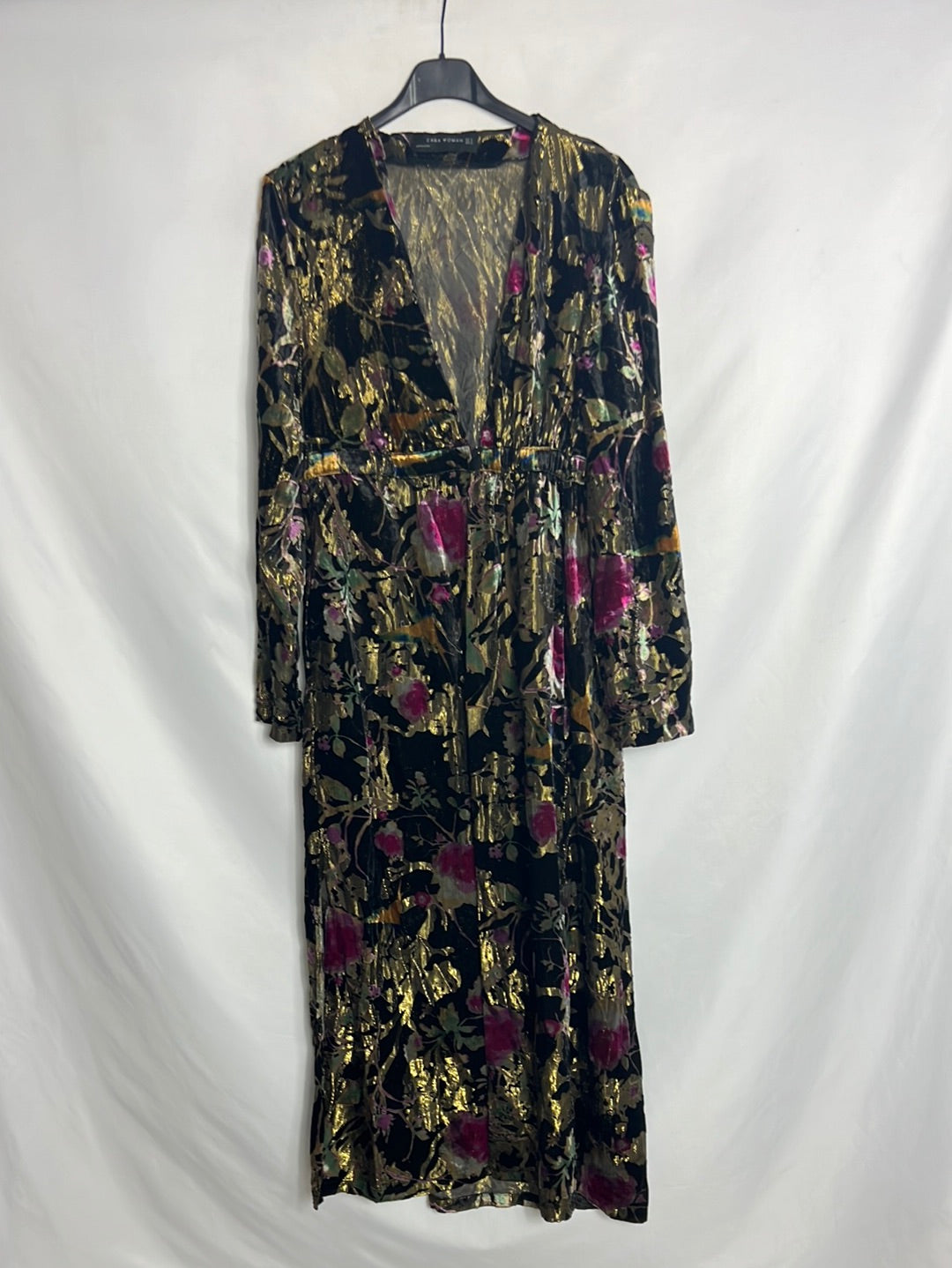 ZARA. Chaqueta larga doble textura estampada. T S