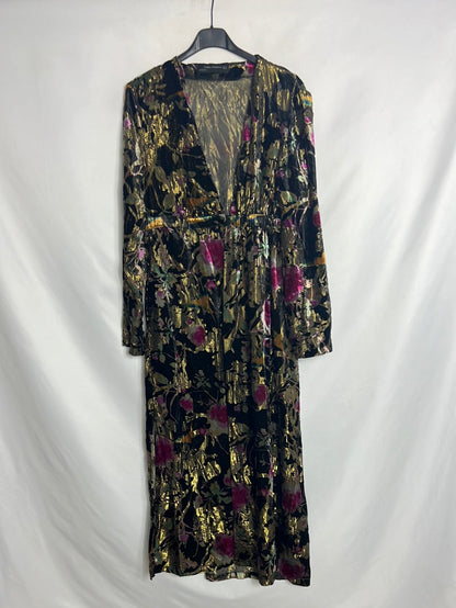 ZARA. Chaqueta larga doble textura estampada. T S