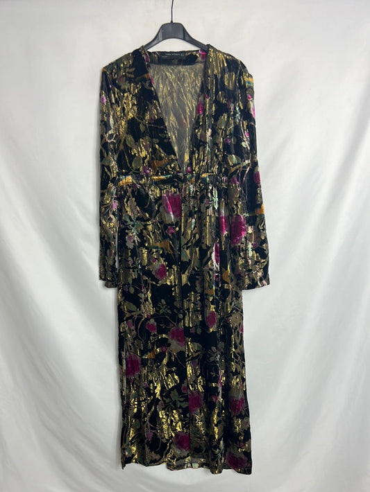 ZARA. Chaqueta larga doble textura estampada. T S