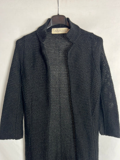 ANAUVE. Chaqueta larga punto negra. T S