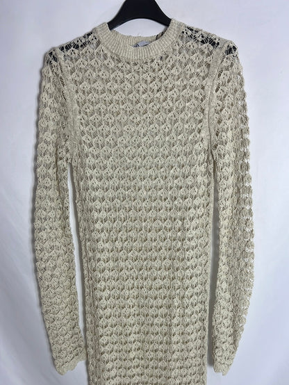 ZARA. Vestido largo crochet beige. T S