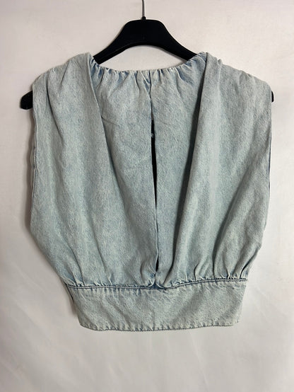 ZARA. Top corto denim fruncido. T S