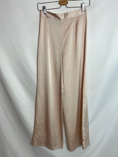 ASOS. Pantalón palazzo rosa satinado. T 36