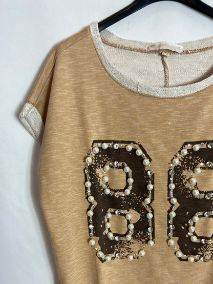 RB. Camiseta beige abalorios T.l/xl