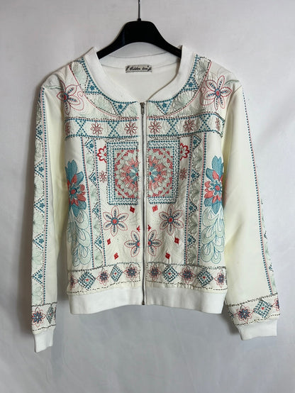 GOLDEN LIVE. Bomber blanca bordada T.s