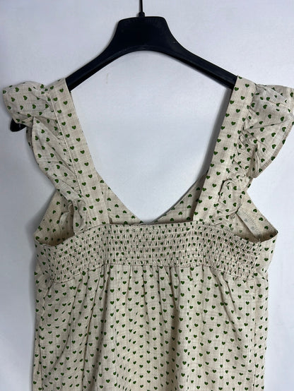 CERISE BLUE. Top beige corazones mini verdes. T S