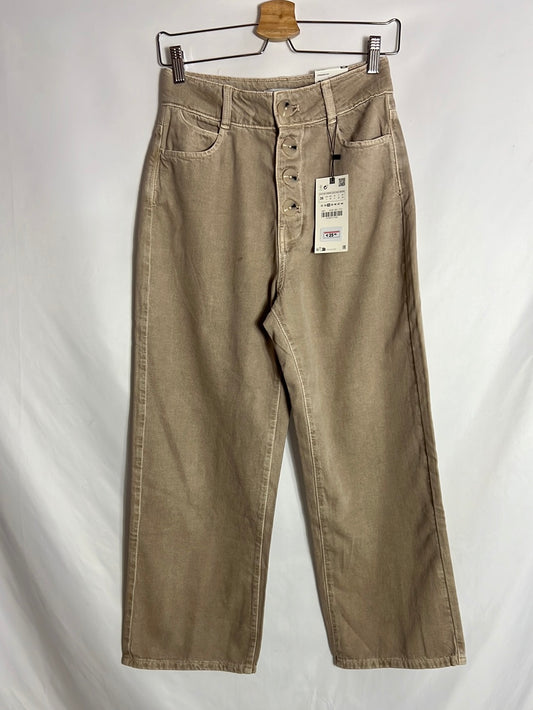 ZARA. Pantalón culotte beige oscuro. T 36