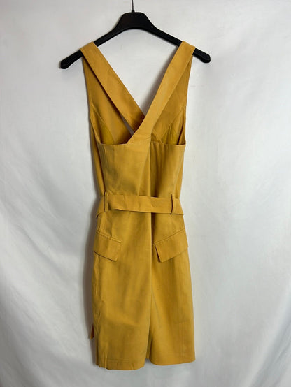 MANGO. Vestido corto abotonado mostaza claro. T XS