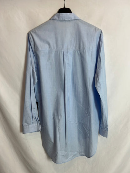 ZARA. Blusa larga azul detalles perlas. T XL