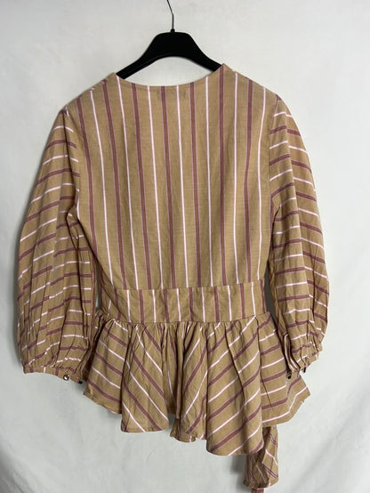 LAGANINI. Blusa rayas volantes y lazada. T XS