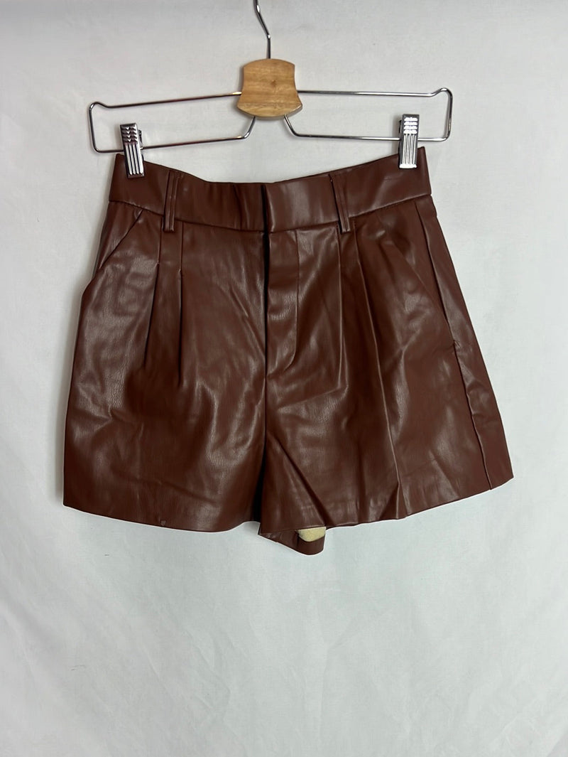 ZARA. Shorts polipiel marrón T.s