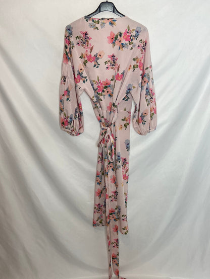 MANGO. Vestido midi rosa flores T.s