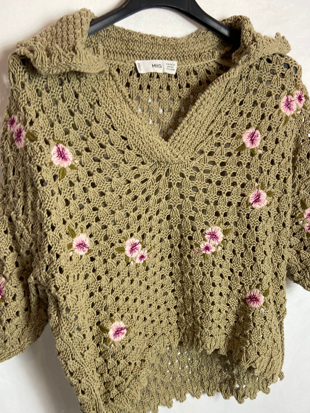 MANGO. Crochet polo top. Size XS