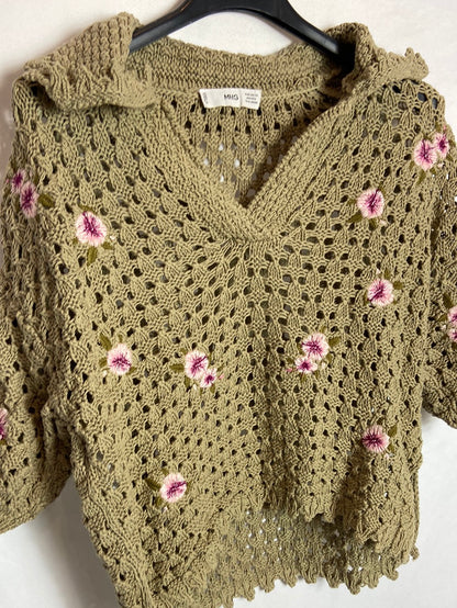 MANGO. Crochet polo top. Size XS