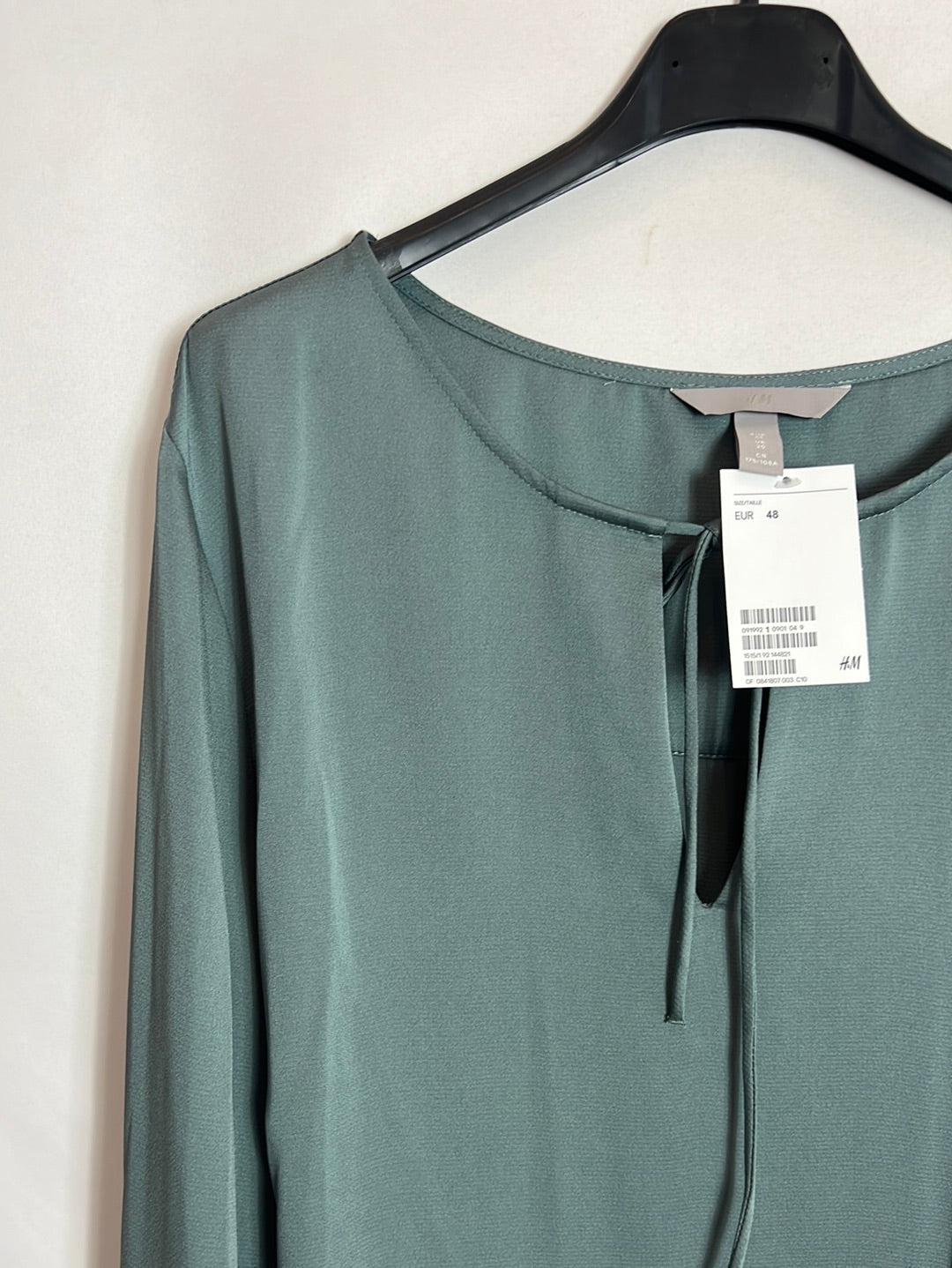 H&amp;M. Aqua green satin blouse. Size 48