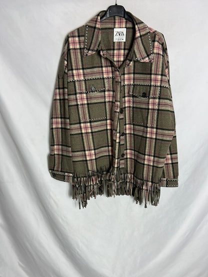 ZARA. Checked jacket with fringes. TL
