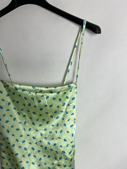ZARA. Vestido midi satinado flores. T M