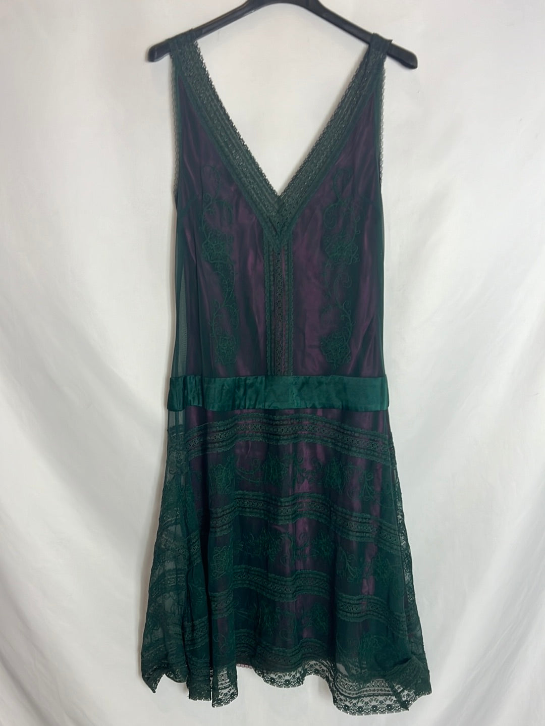 ADOLFO DOMIGUEZ. Two-tone lace midi dress. Size 40