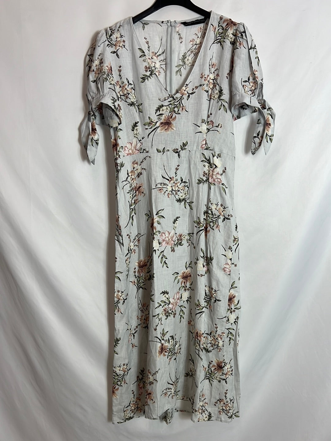 ZARA. Vestido midi azul claro estampado. T XS