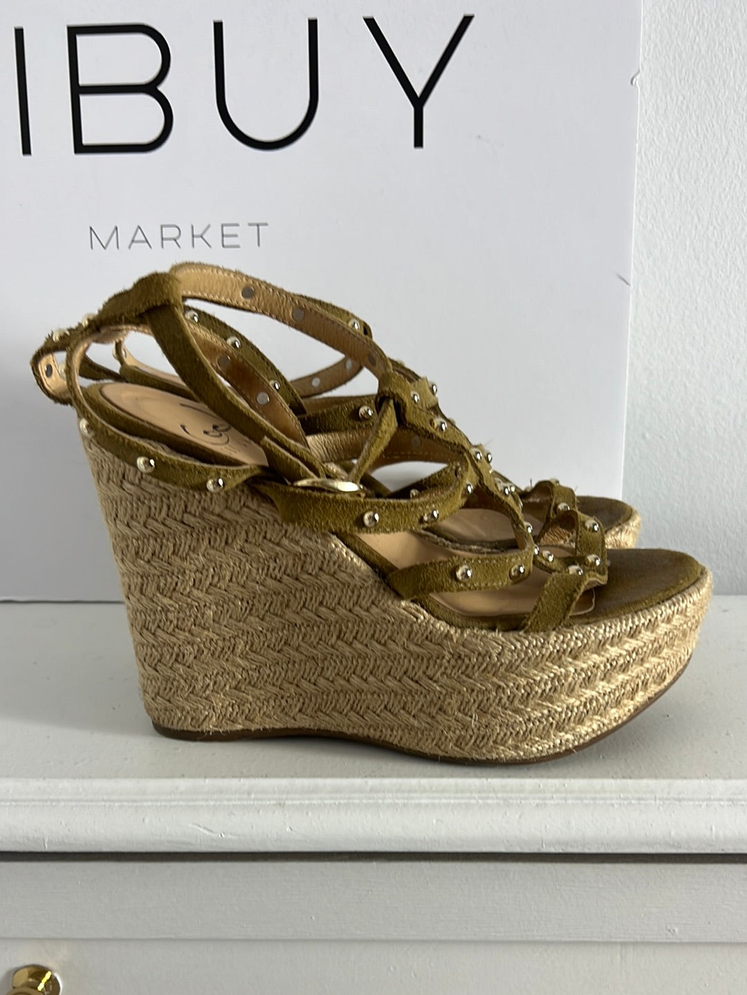 COOLTHESACK. Esparto wedges with studs and straps. Size 37